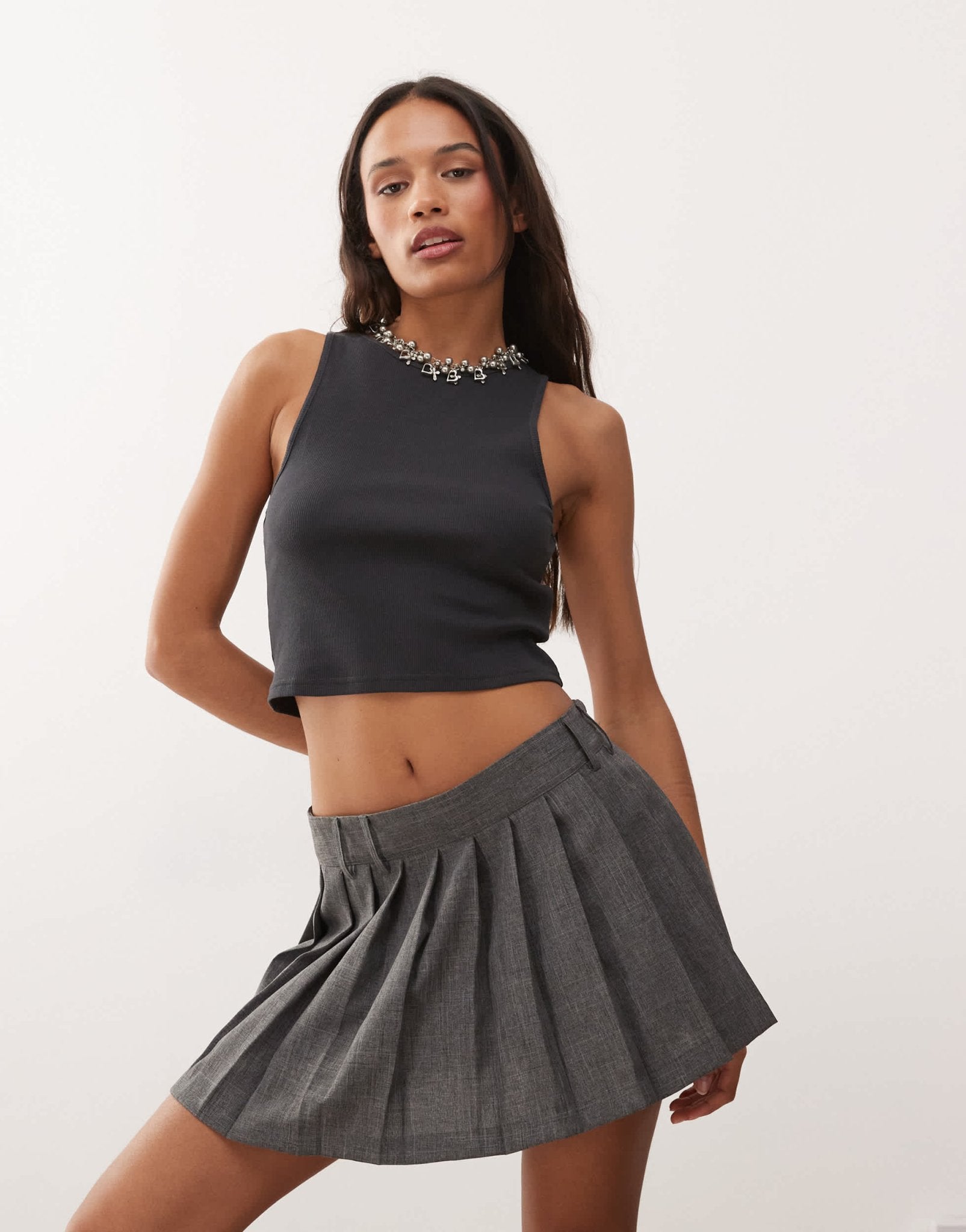 Weekday crop ribbed tank top in off - black - ASOS Sample Sale