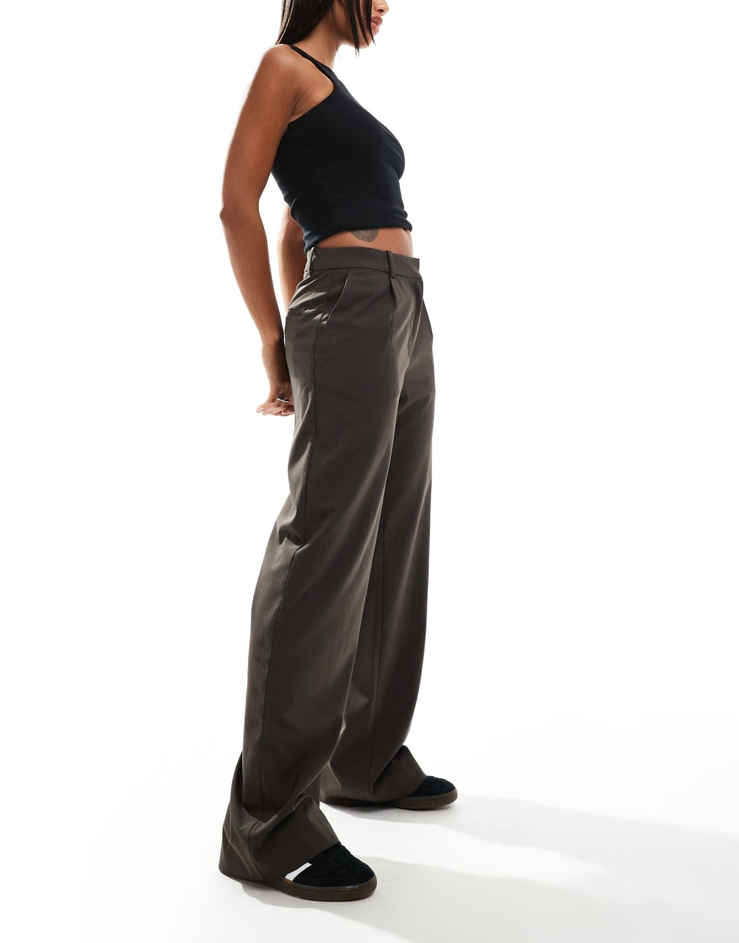 Weekday Drew mid waist slouchy trousers with front pleats in grey melange pinstripe - ASOS Sample Sale
