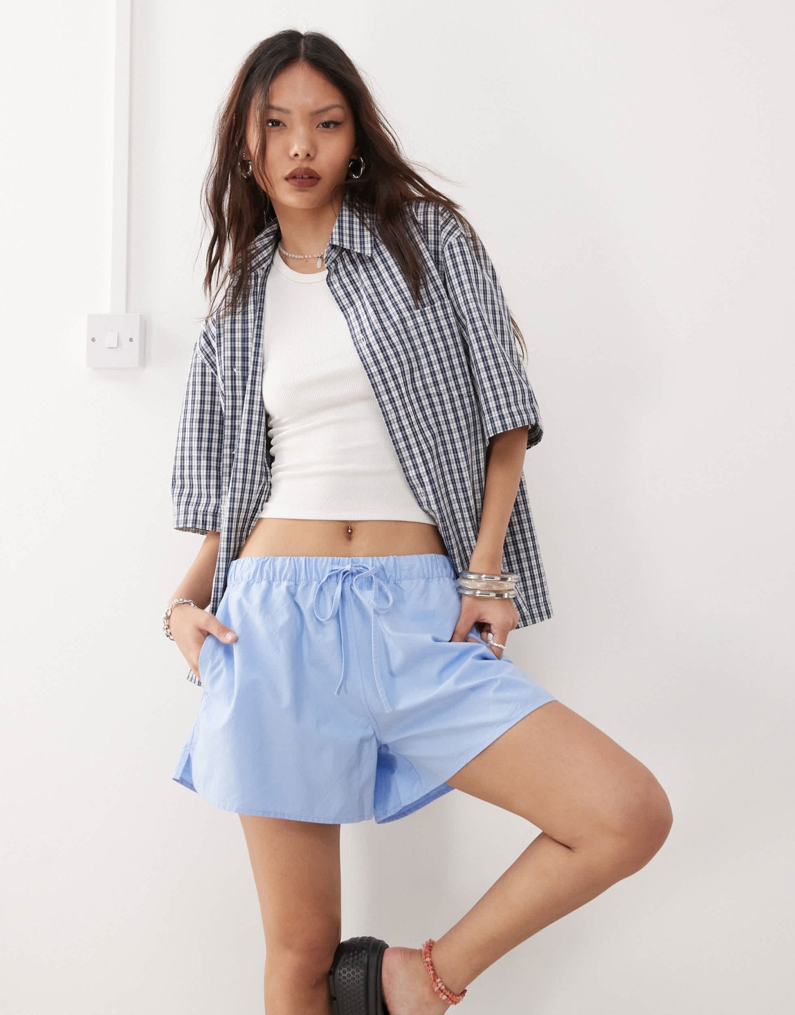 Weekday elasticated waist shorts in blue - ASOS Sample Sale