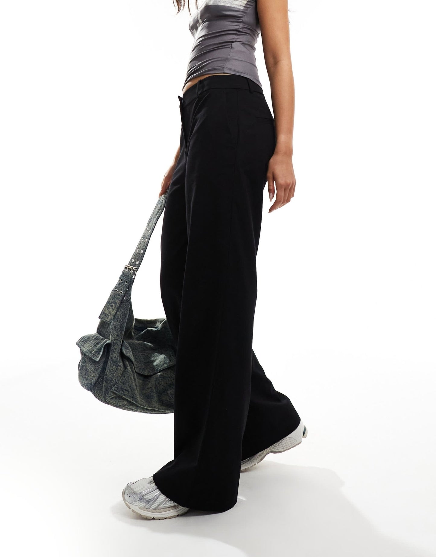 Weekday Emily low waist trousers in black - ASOS Sample Sale