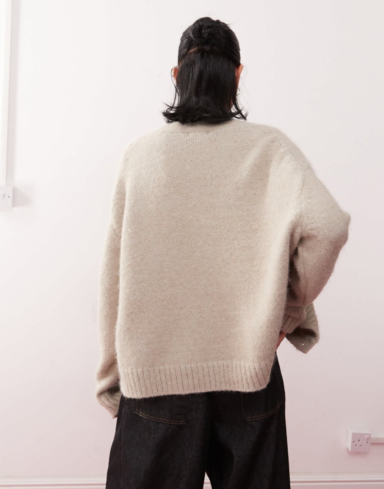 Weekday Emira fluffy knit slouchy cardigan in beige melange - ASOS Sample Sale