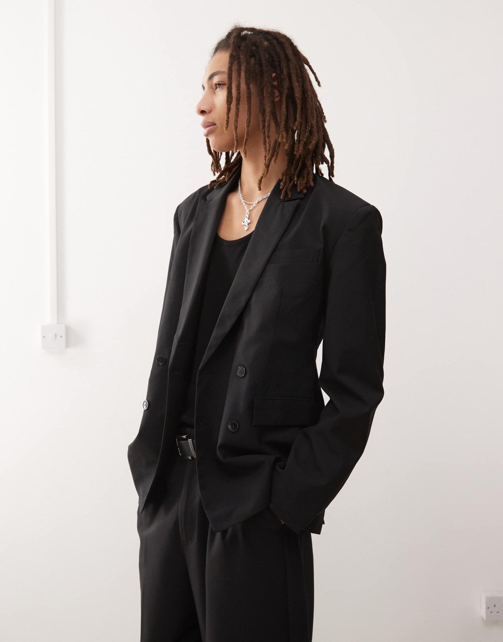 Weekday Fabio fitted double breasted blazer in black - ASOS Sample Sale