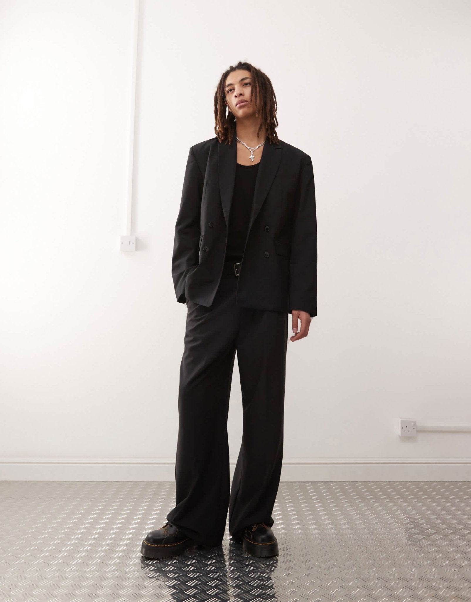 Weekday Fabio fitted double breasted blazer in black - ASOS Sample Sale