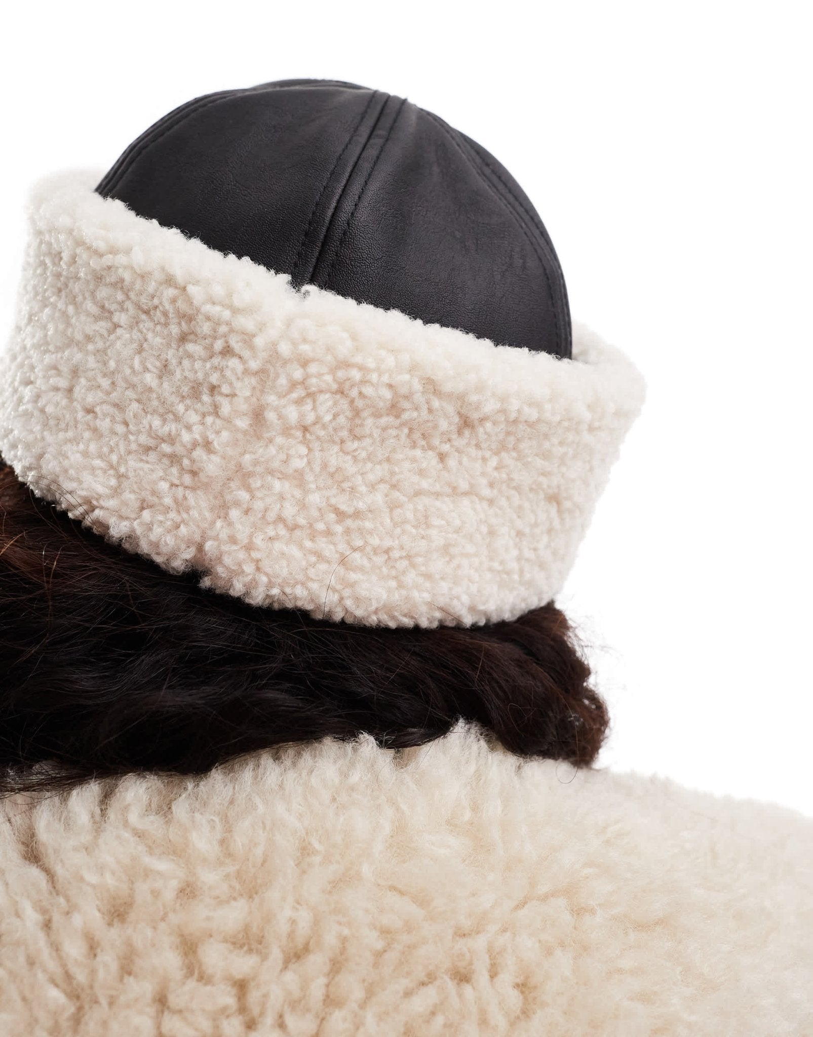 Weekday faux leather hat with borg trim in black - ASOS Sample Sale