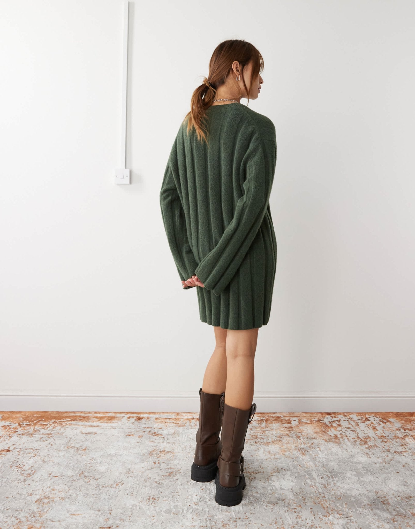 Weekday Fiona chunky rib knitted mini dress in dark green melange exclusive to ASOS - ASOS Sample Sale