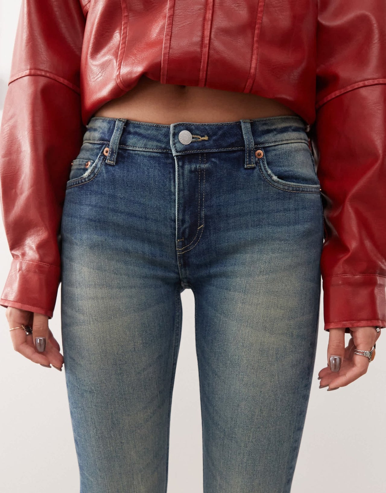 Weekday Flame low waist flared jeans in gasoline blue - ASOS Sample Sale