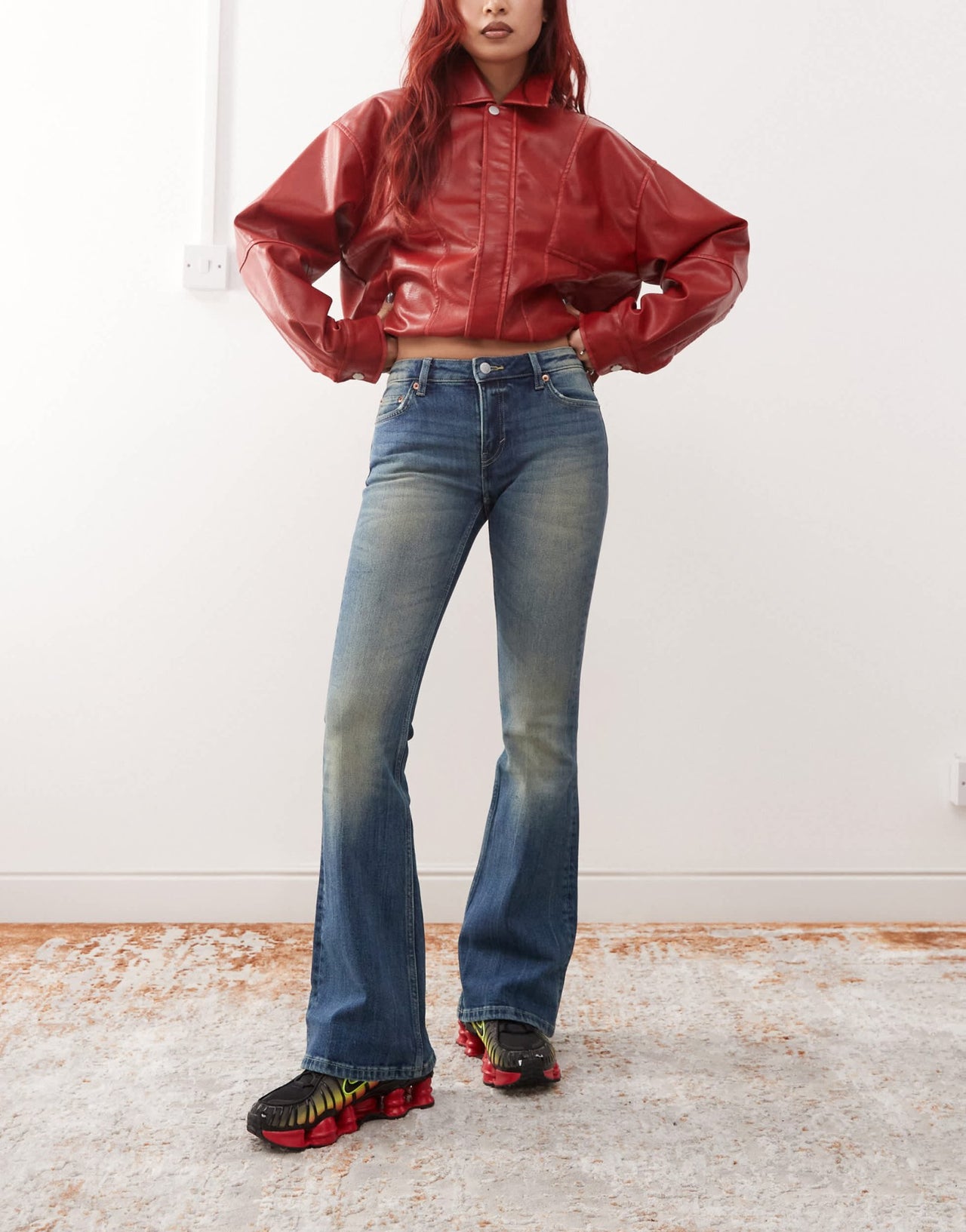 Weekday Flame low waist flared jeans in gasoline blue - ASOS Sample Sale