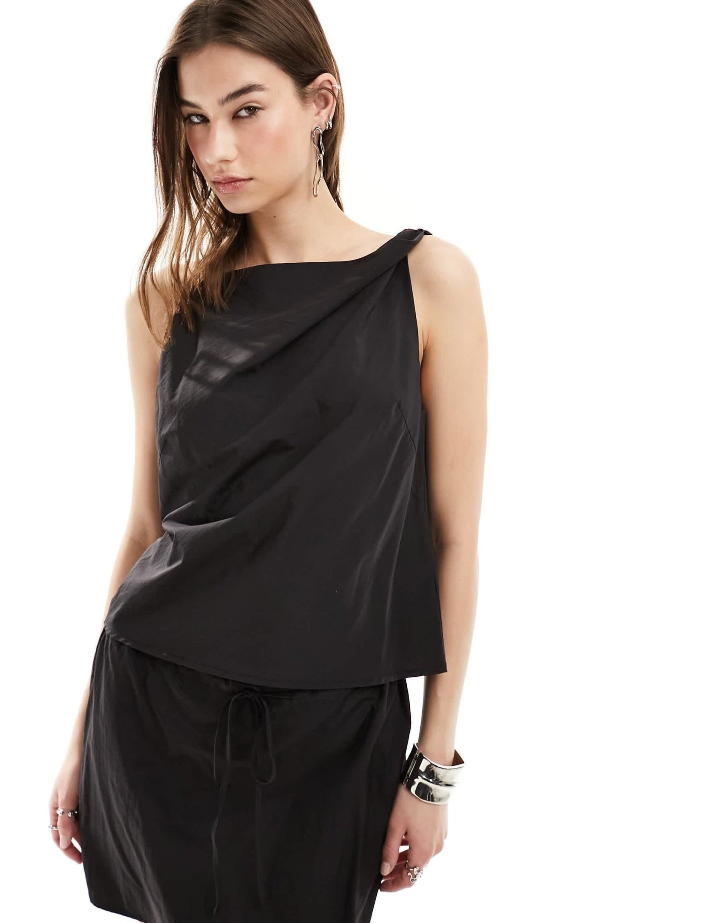 Weekday Francis co - ord boatneck drape detail top in black - ASOS Sample Sale