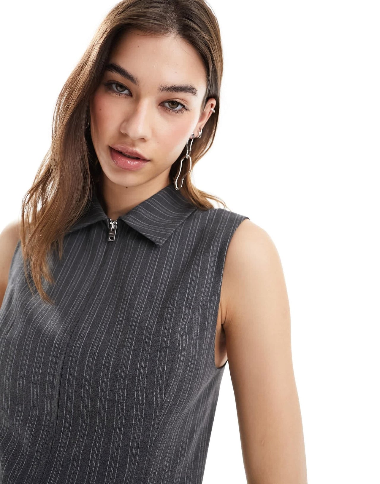 Weekday Fuji co - ord zip through vest in grey pinstripe - ASOS Sample Sale