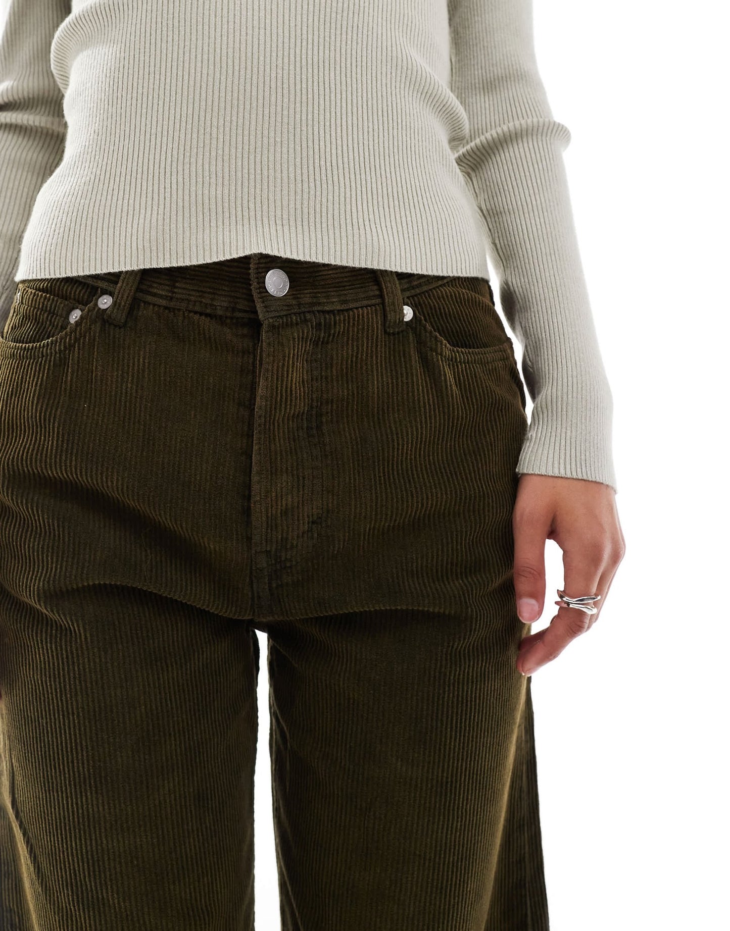 Weekday Galaxy Unisex cord trousers in washed green - ASOS Sample Sale