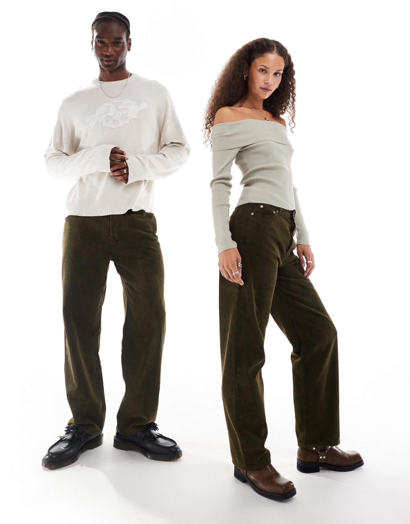 Weekday Galaxy Unisex cord trousers in washed green - ASOS Sample Sale