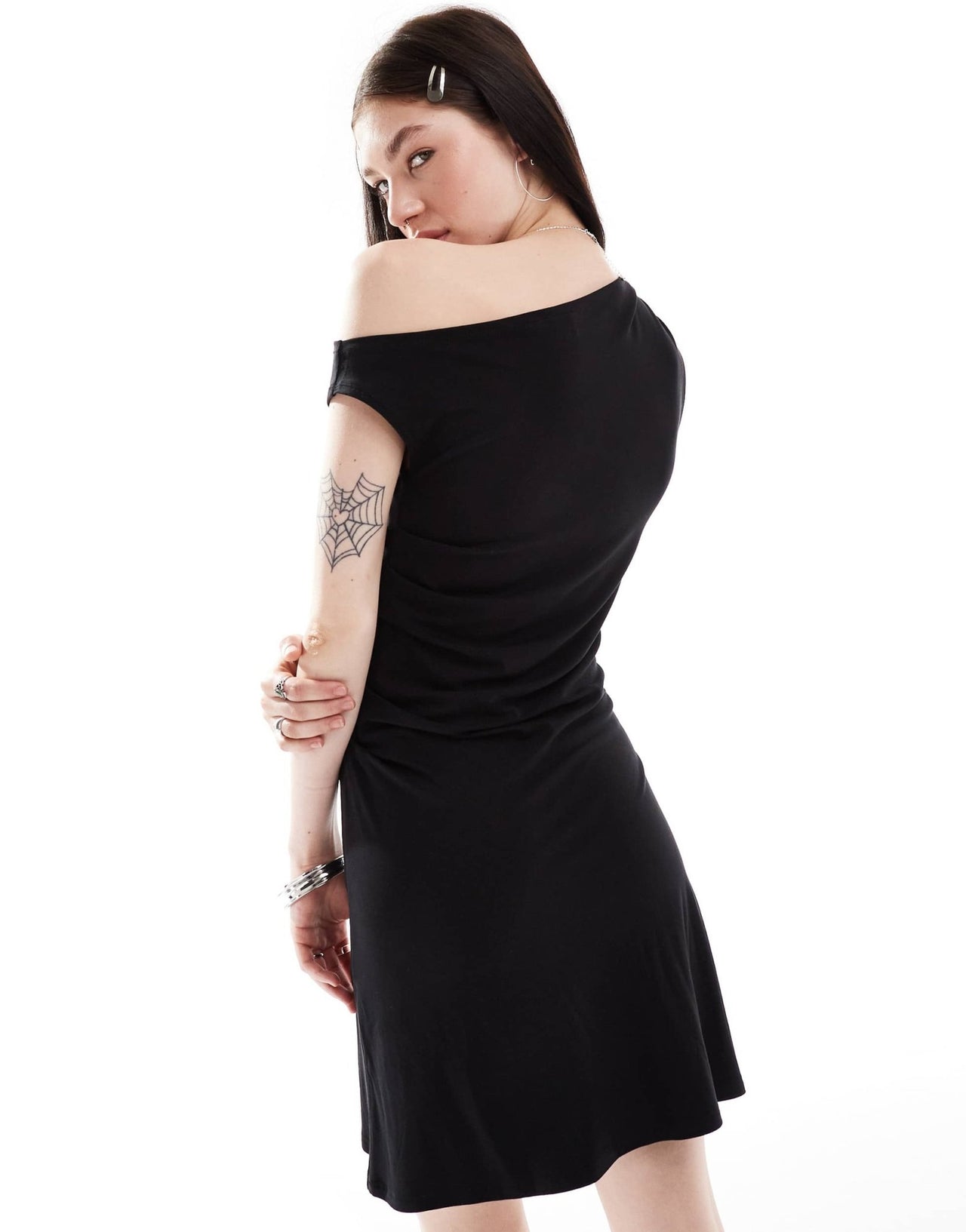 Weekday Hera asymmetric shoulder mini dress in black - ASOS Sample Sale