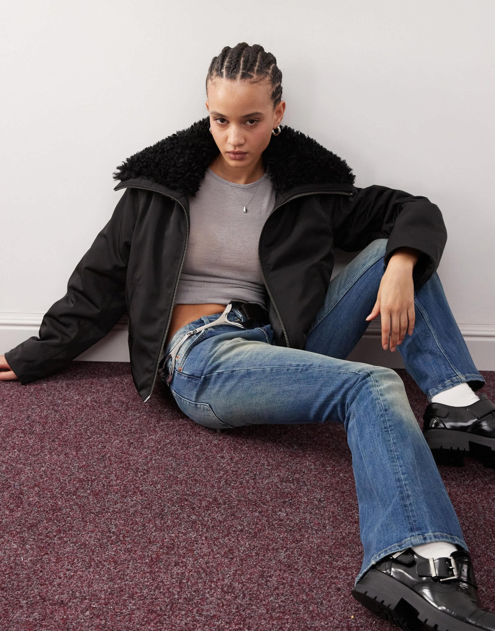 Weekday Hiro jacket with faux fur collar in black - ASOS Sample Sale