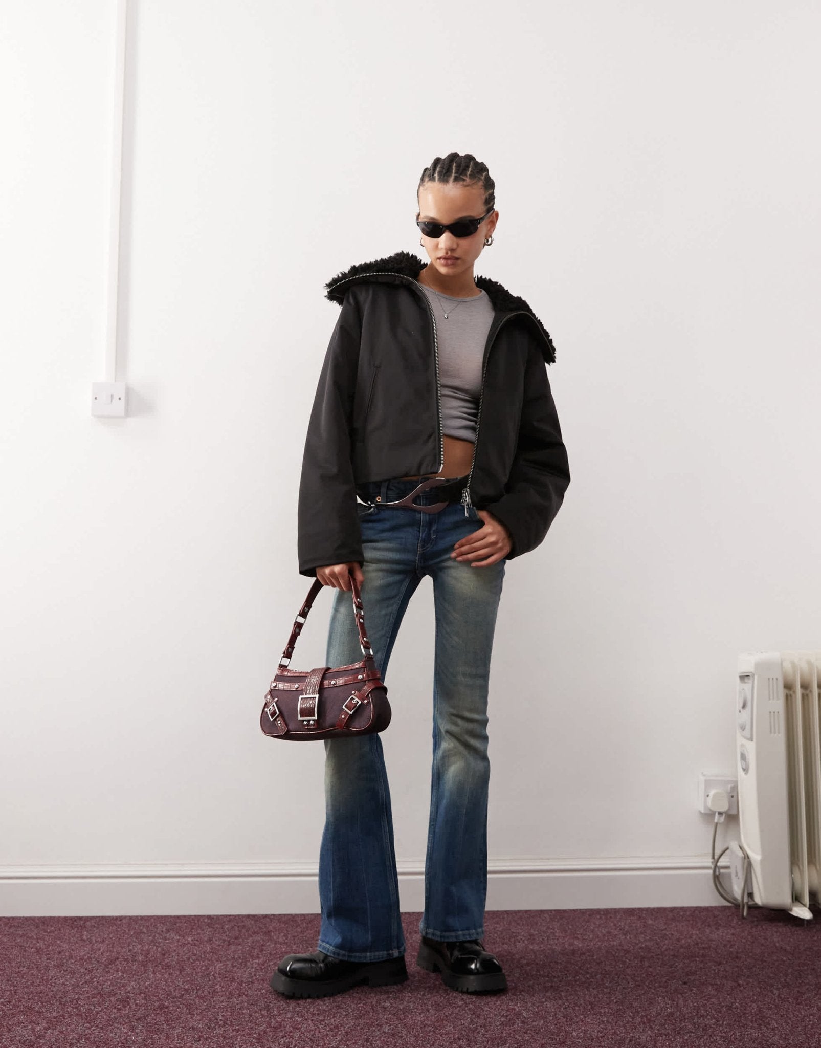 Weekday Hiro jacket with faux fur collar in black - ASOS Sample Sale