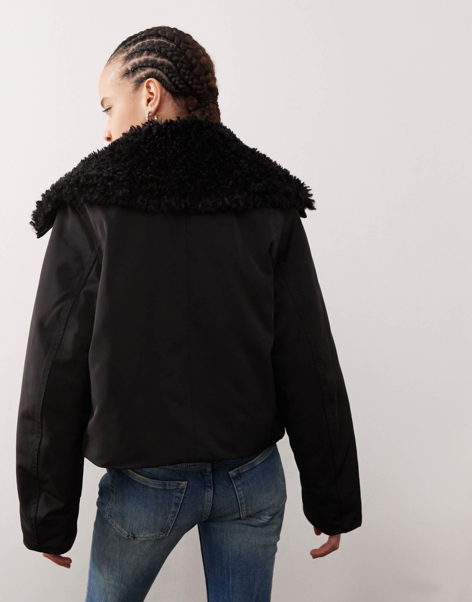Weekday Hiro jacket with faux fur collar in black - ASOS Sample Sale