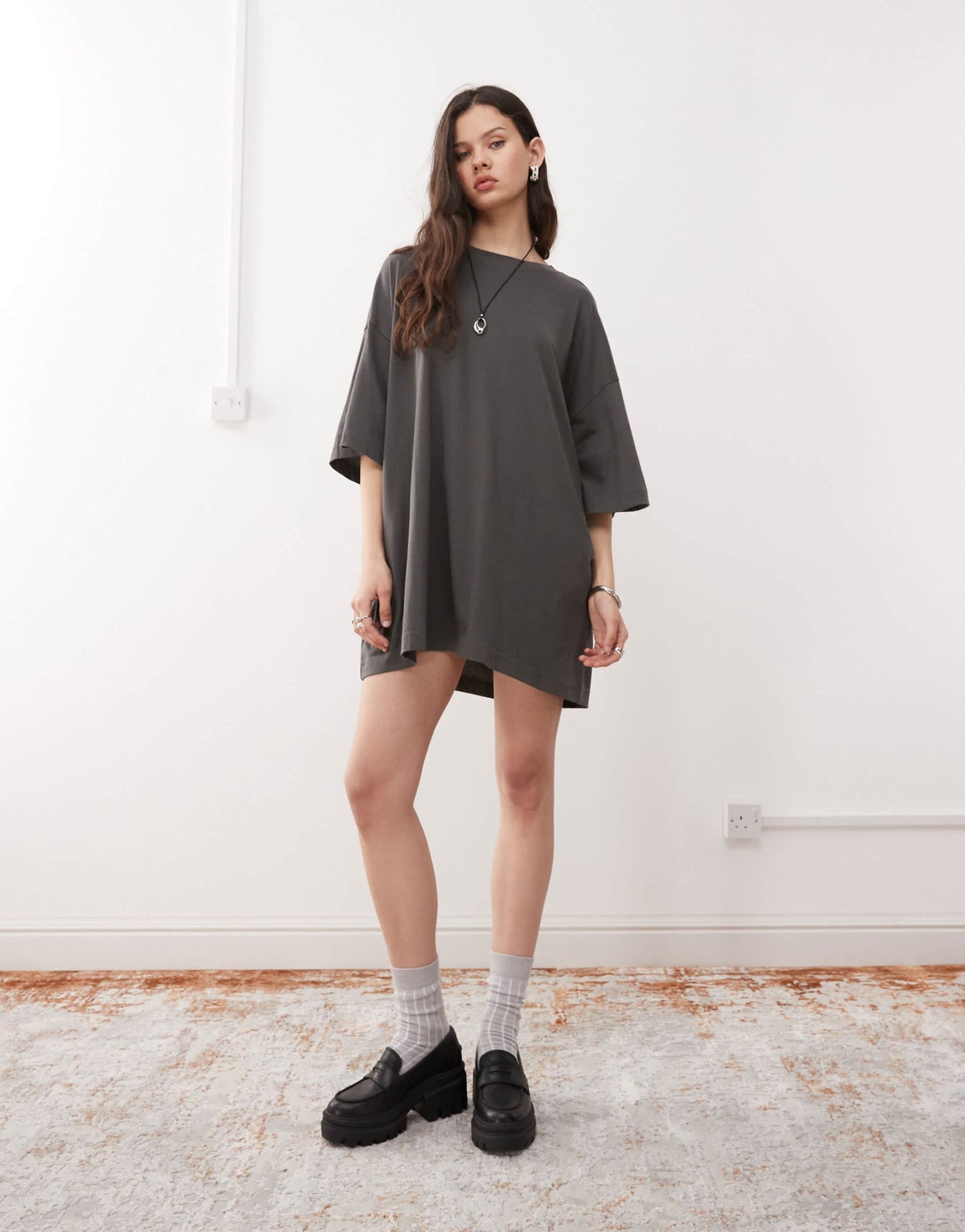 Weekday Huge t-shirt mini dress in charcoal exclusive to ASOS - ASOS Sample Sale