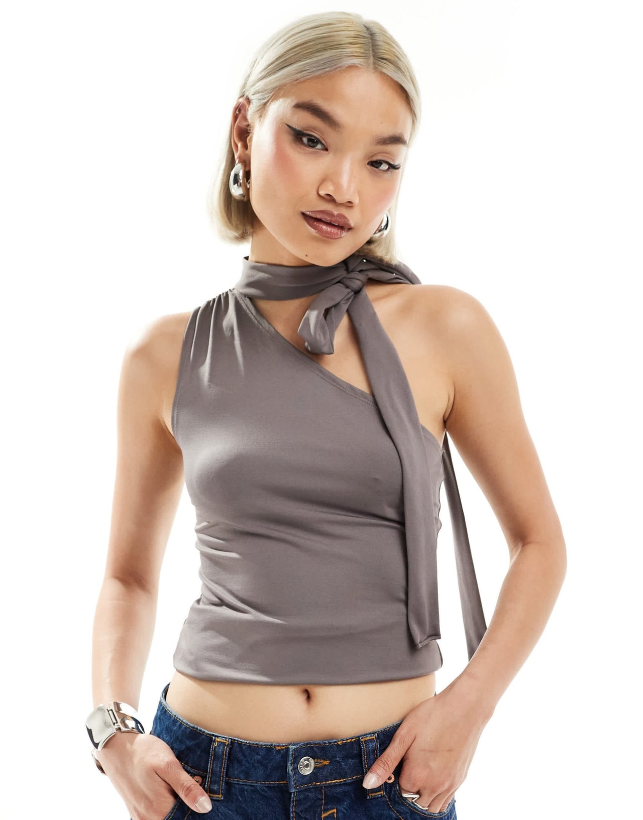 Weekday Iza one shoulder halter top in mole exclusive to ASOS - ASOS Sample Sale