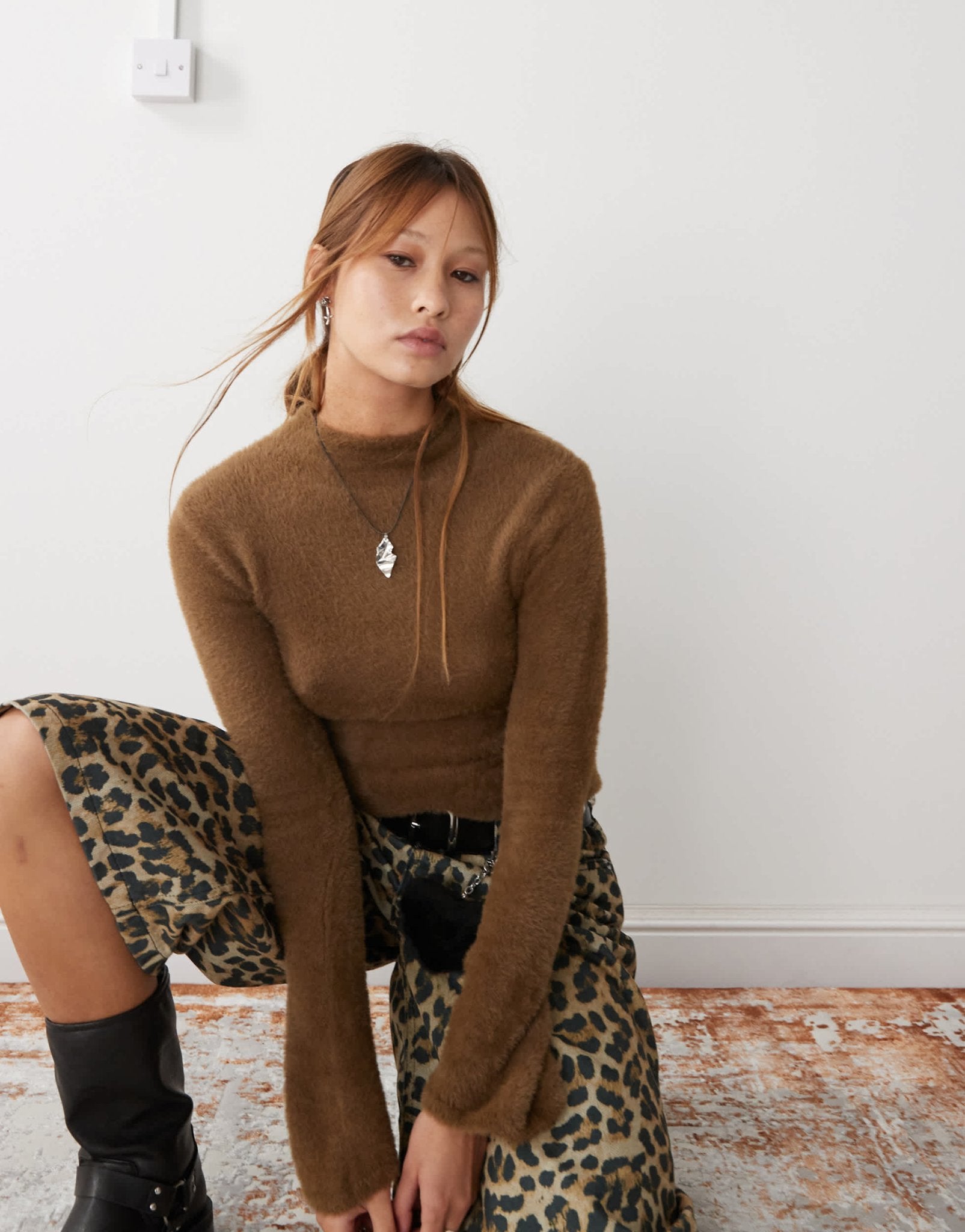 Weekday Jenny hairy knit jumper in brown - ASOS Sample Sale