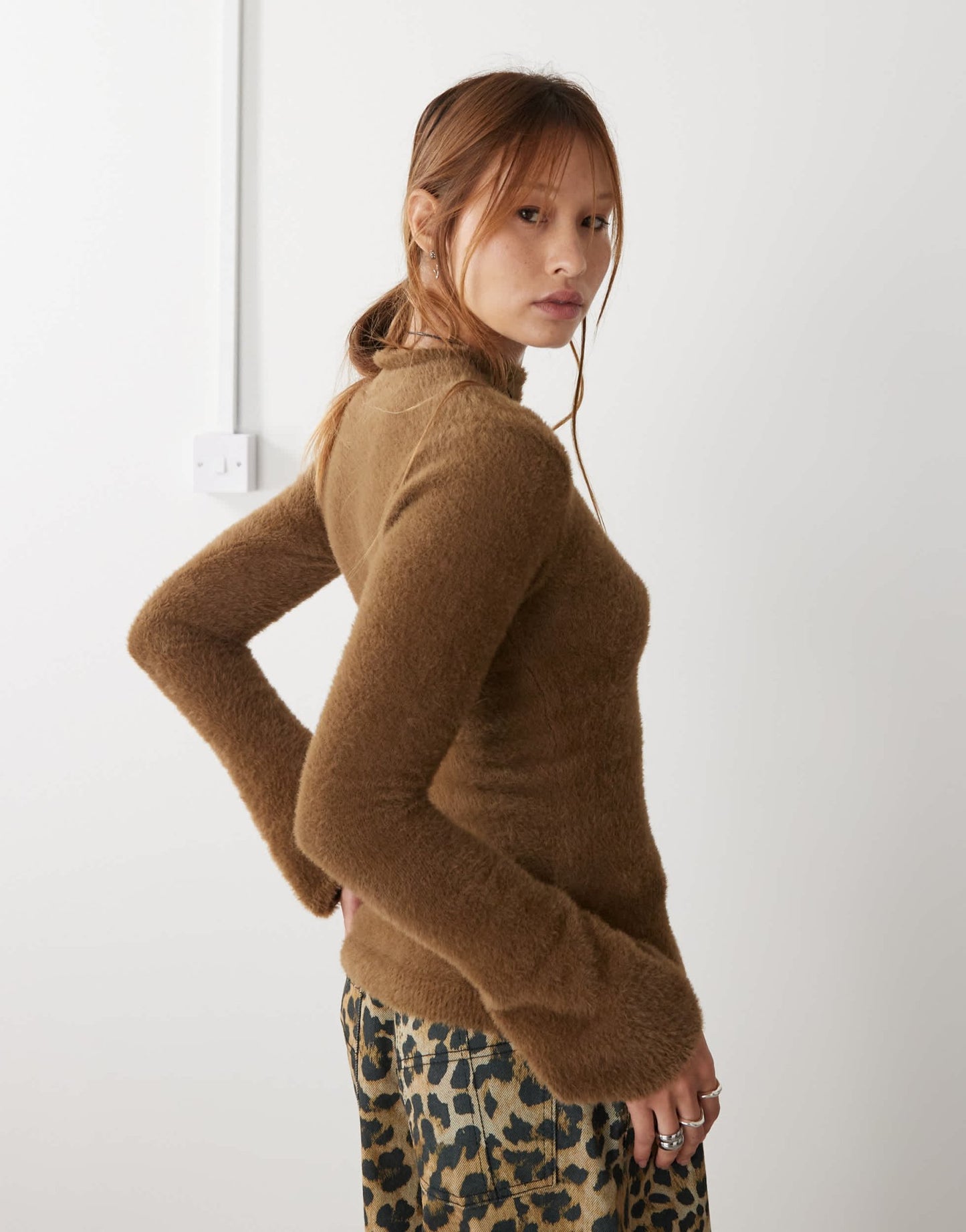 Weekday Jenny hairy knit jumper in brown - ASOS Sample Sale