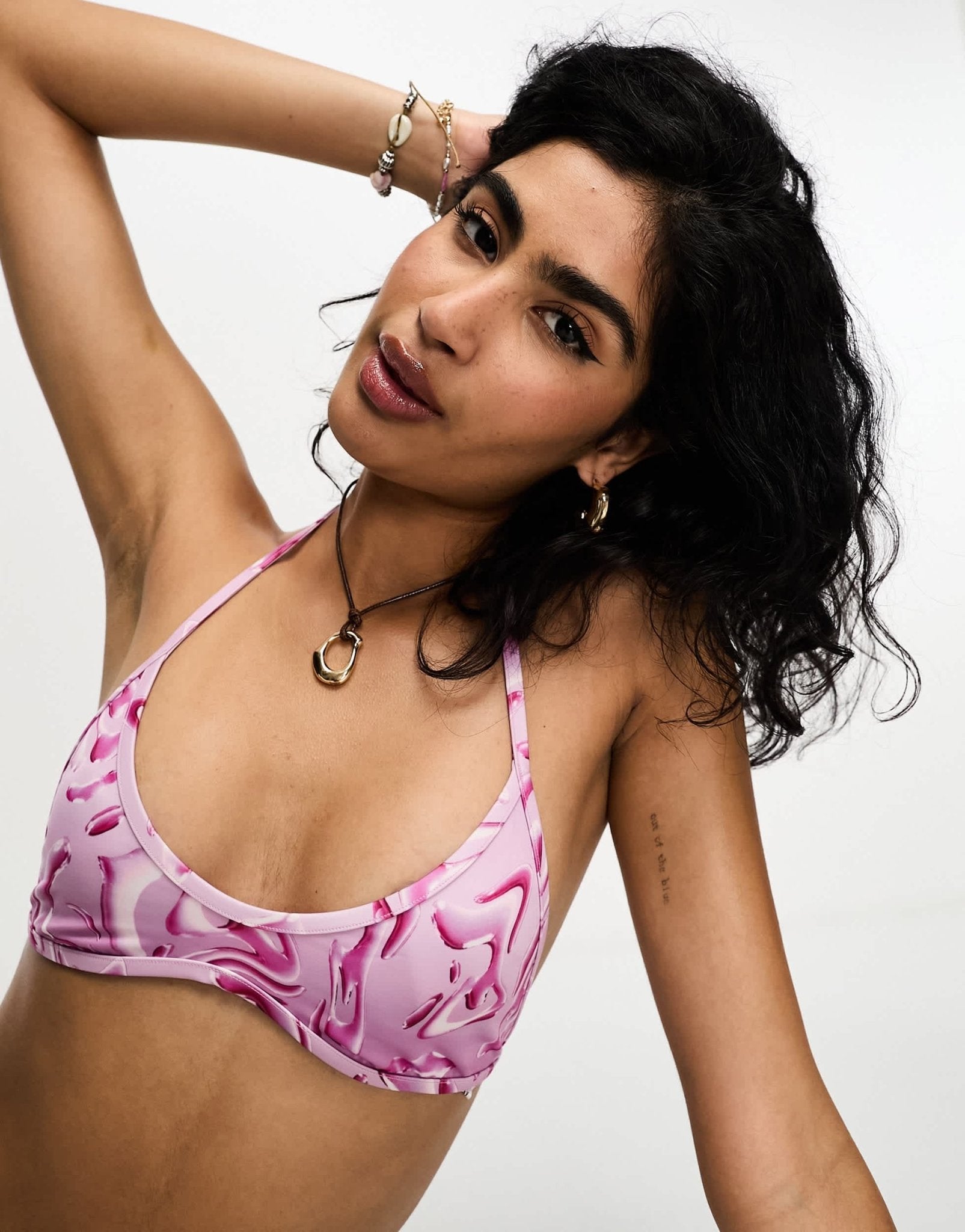 Weekday Jet halter bikini top in pink ripple print exclusive to ASOS - ASOS Sample Sale