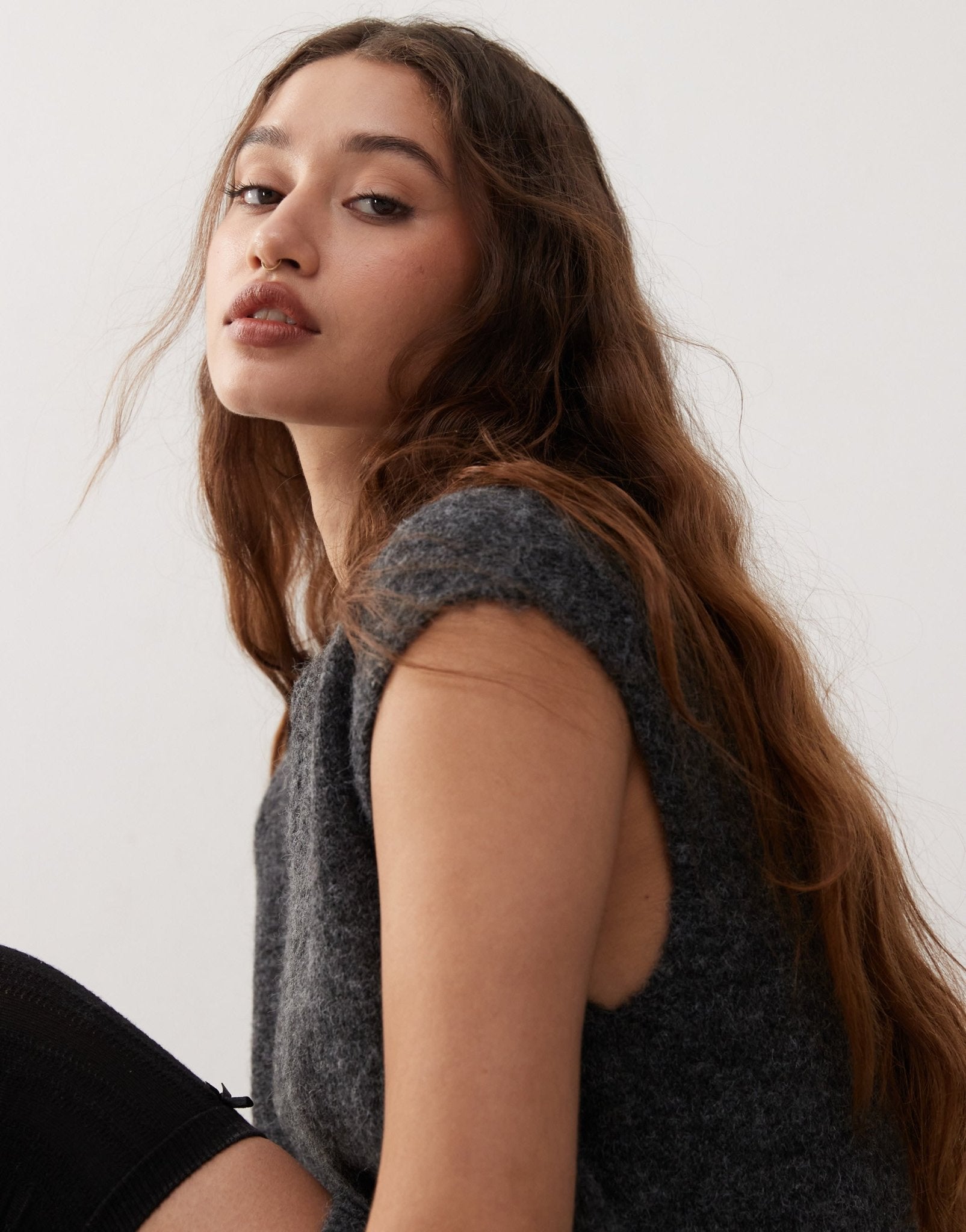 Weekday Kayla wool blend knitted v neck vest mini dress in dark grey melange exclusive to ASOS - ASOS Sample Sale