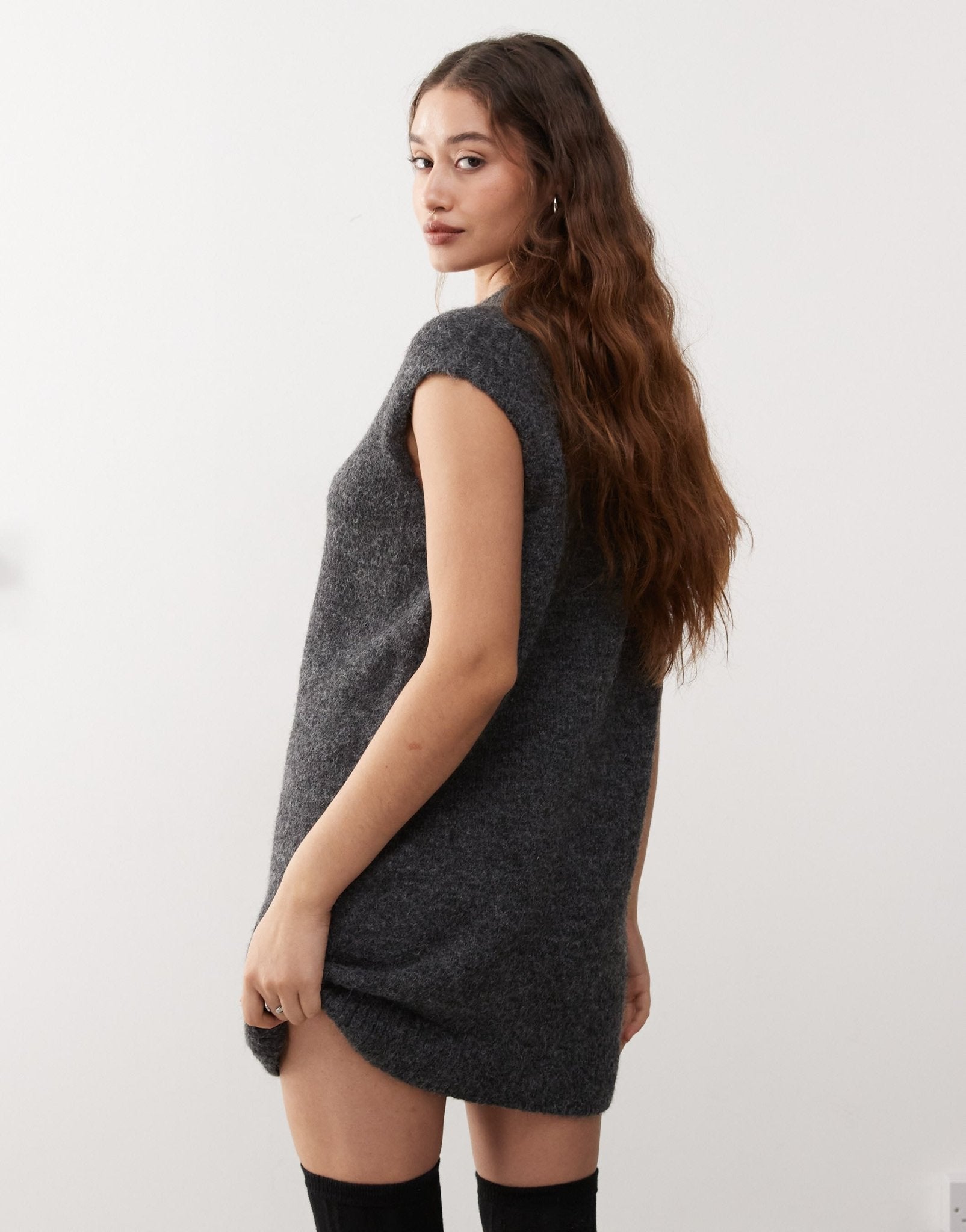 Weekday Kayla wool blend knitted v neck vest mini dress in dark grey melange exclusive to ASOS - ASOS Sample Sale