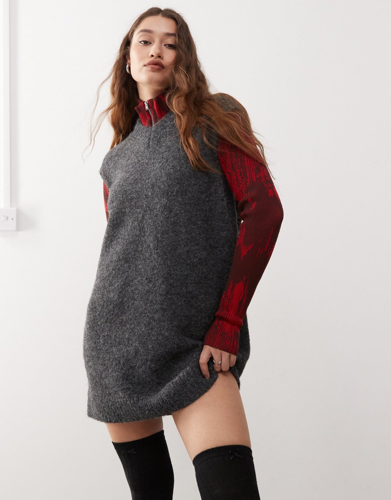 Weekday Kayla wool blend knitted v neck vest mini dress in dark grey melange exclusive to ASOS - ASOS Sample Sale