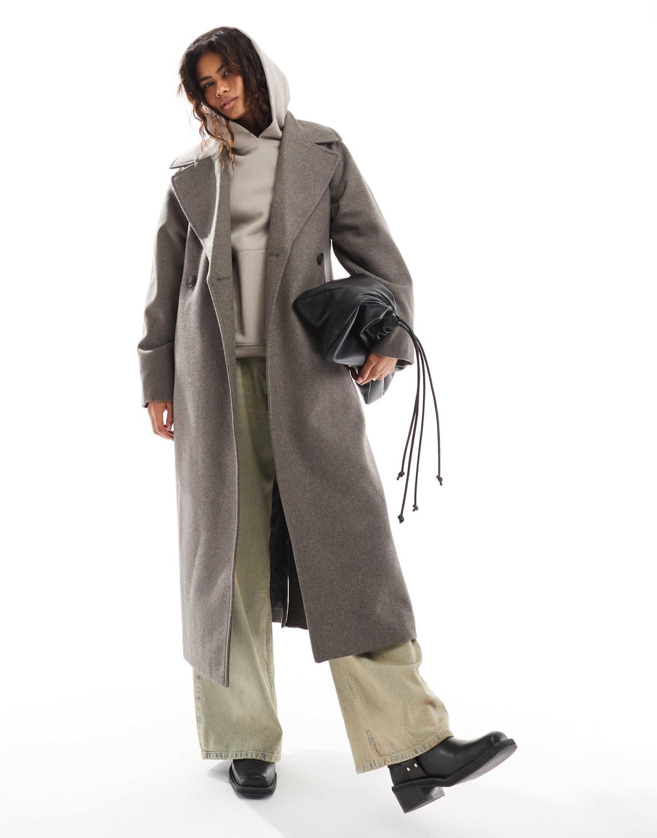 Weekday Kia wool blend oversized coat with tie waist detail in dark mole melange - ASOS Sample Sale