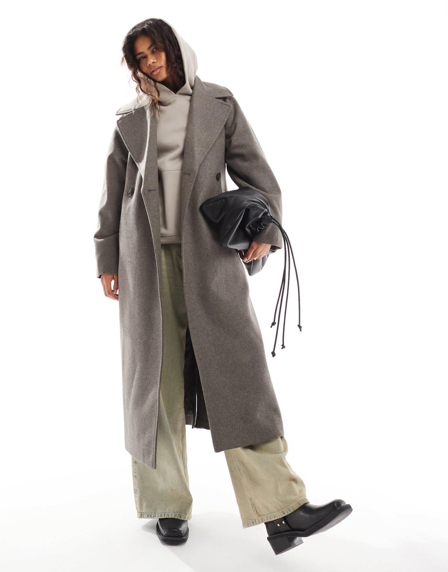 Weekday Kia wool blend oversized coat with tie waist detail in dark mole melange - ASOS Sample Sale