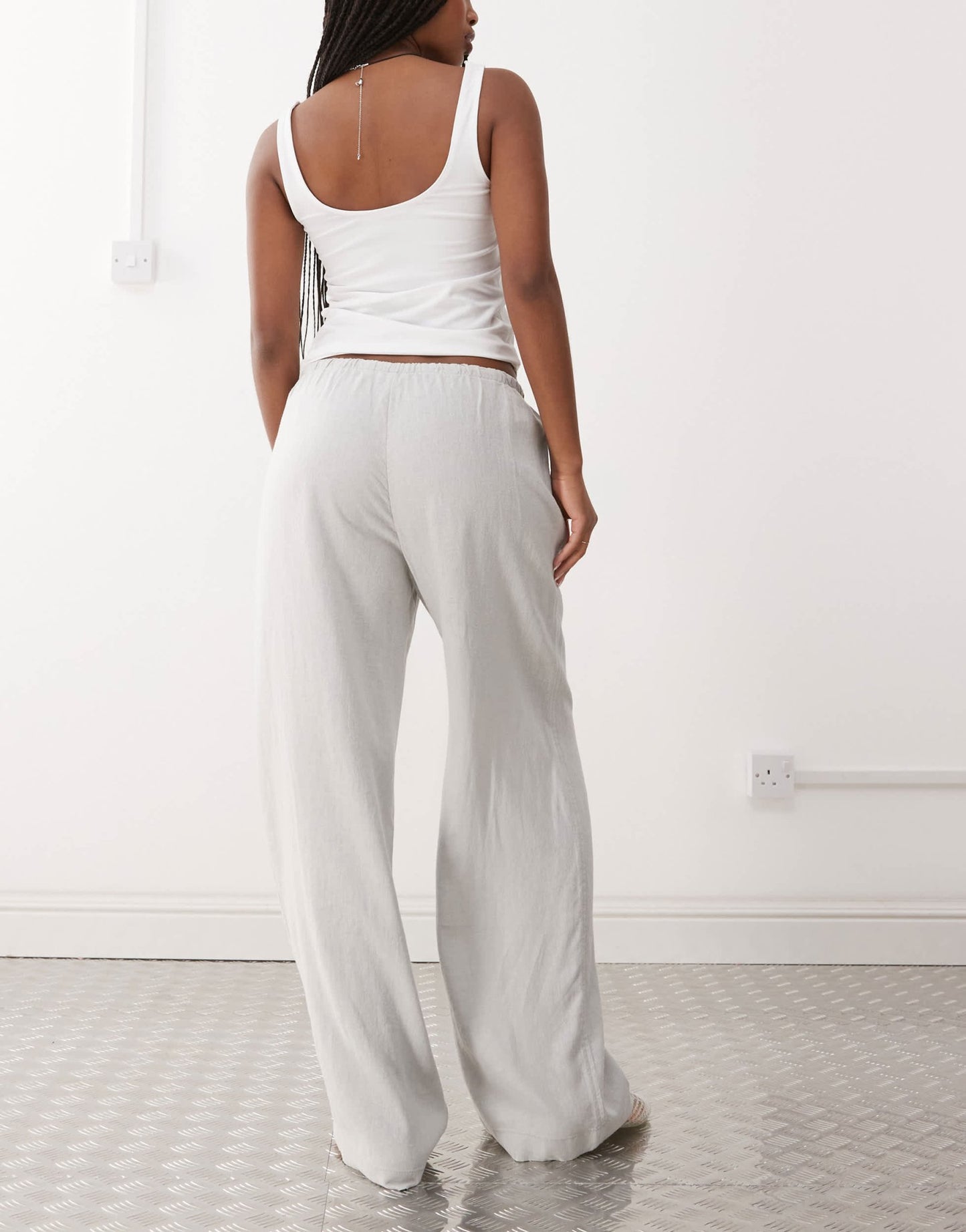 Weekday linen mix wide leg trousers in grey - ASOS Sample Sale