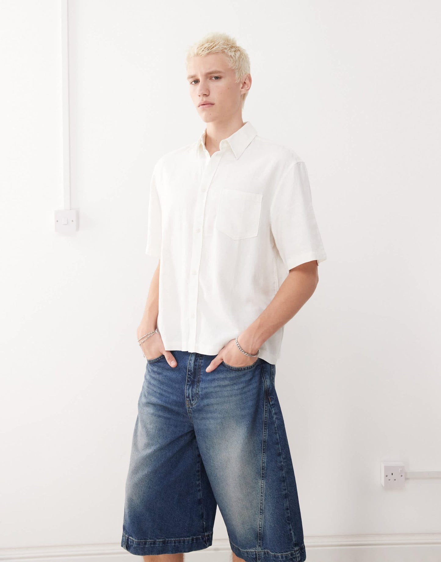 Weekday linen oversized boxy fit short sleeve shirt in off-white - ASOS Sample Sale