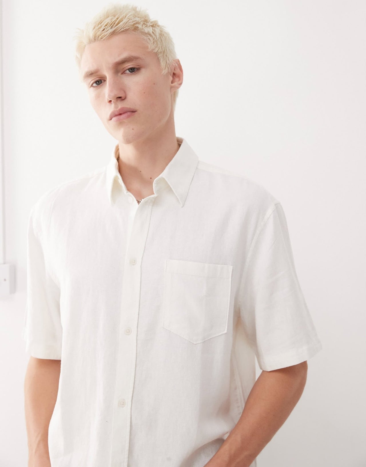 Weekday linen oversized boxy fit short sleeve shirt in off-white - ASOS Sample Sale