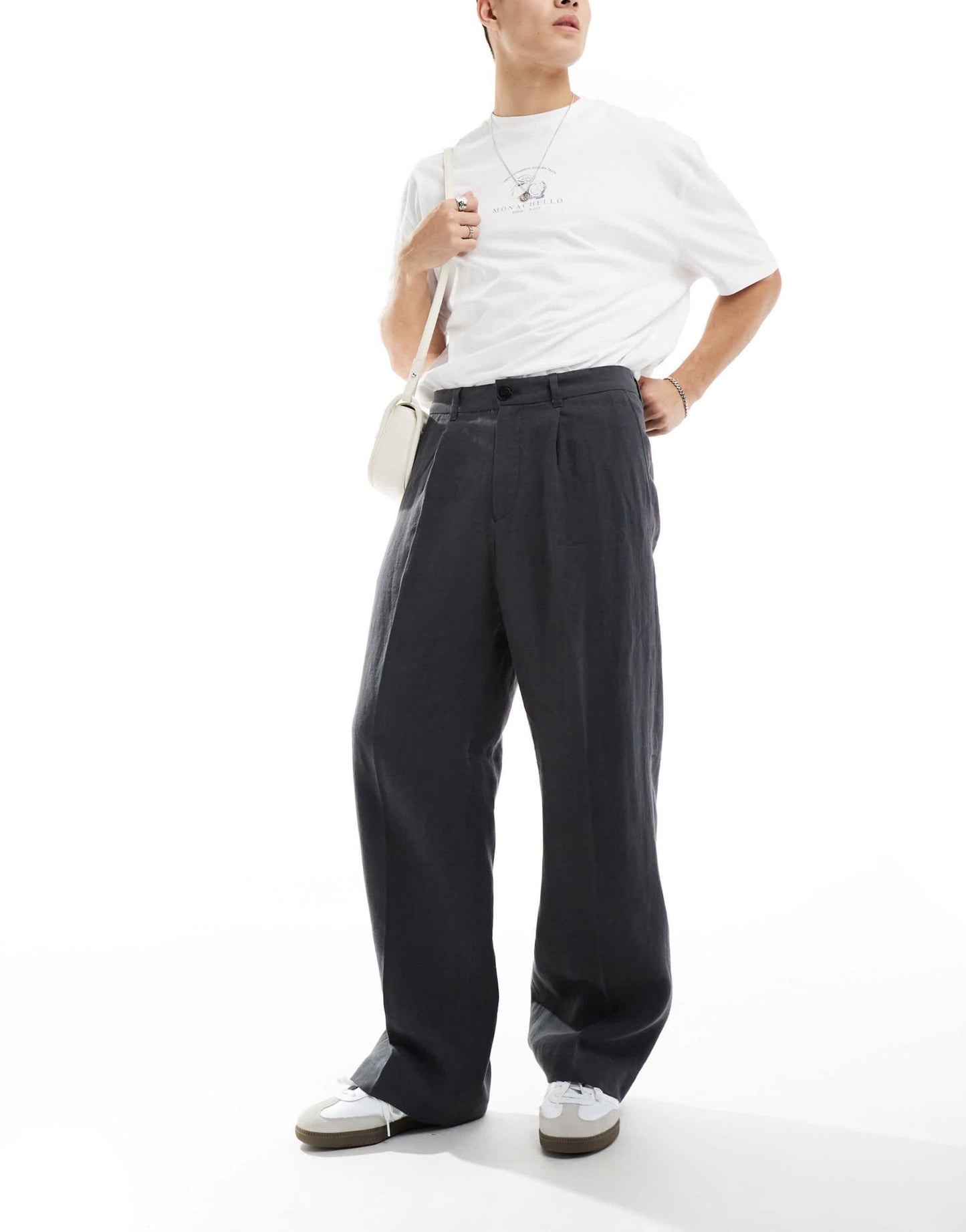 Weekday linen relaxed fit tailored trousers in washed black - ASOS Sample Sale
