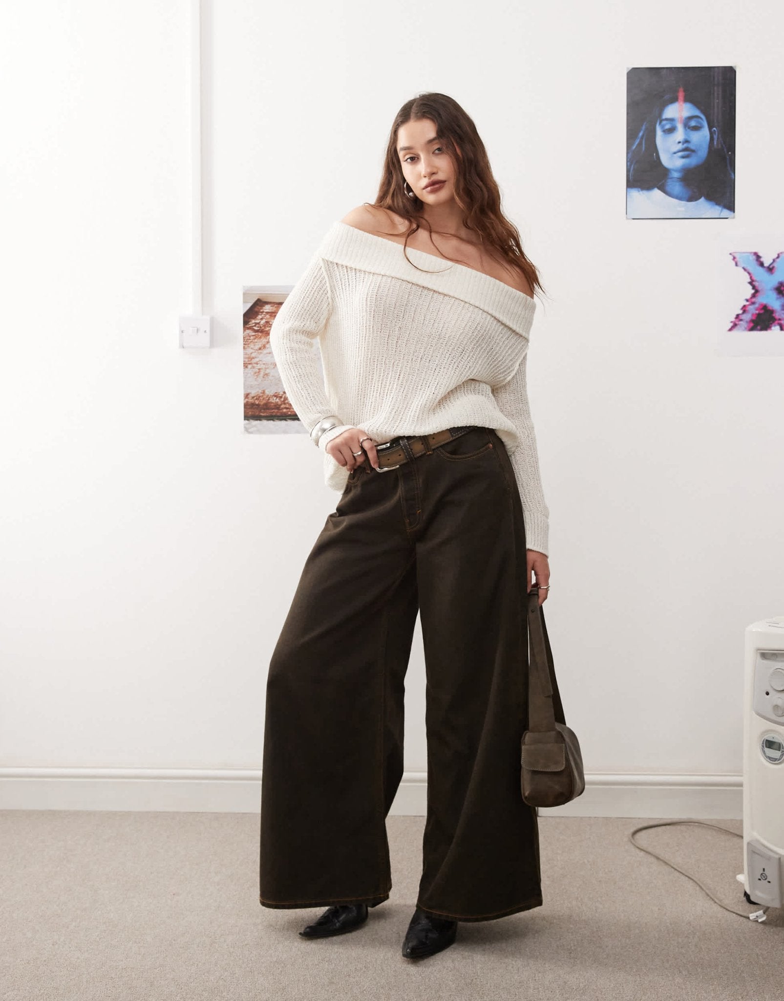 Weekday Lori off shoulder lightweight knit jumper in white - ASOS Sample Sale