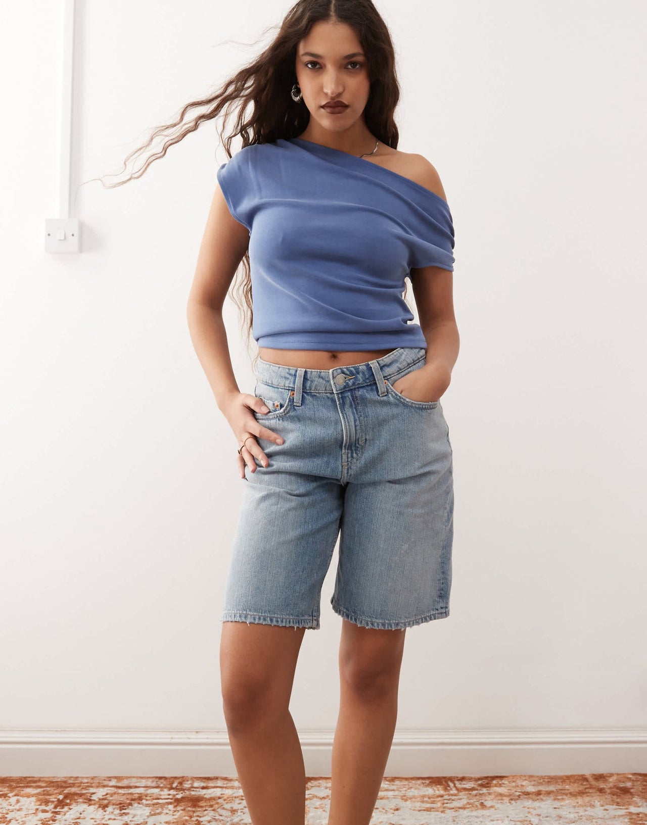 Weekday low waist knee length denim shorts in blue - ASOS Sample Sale