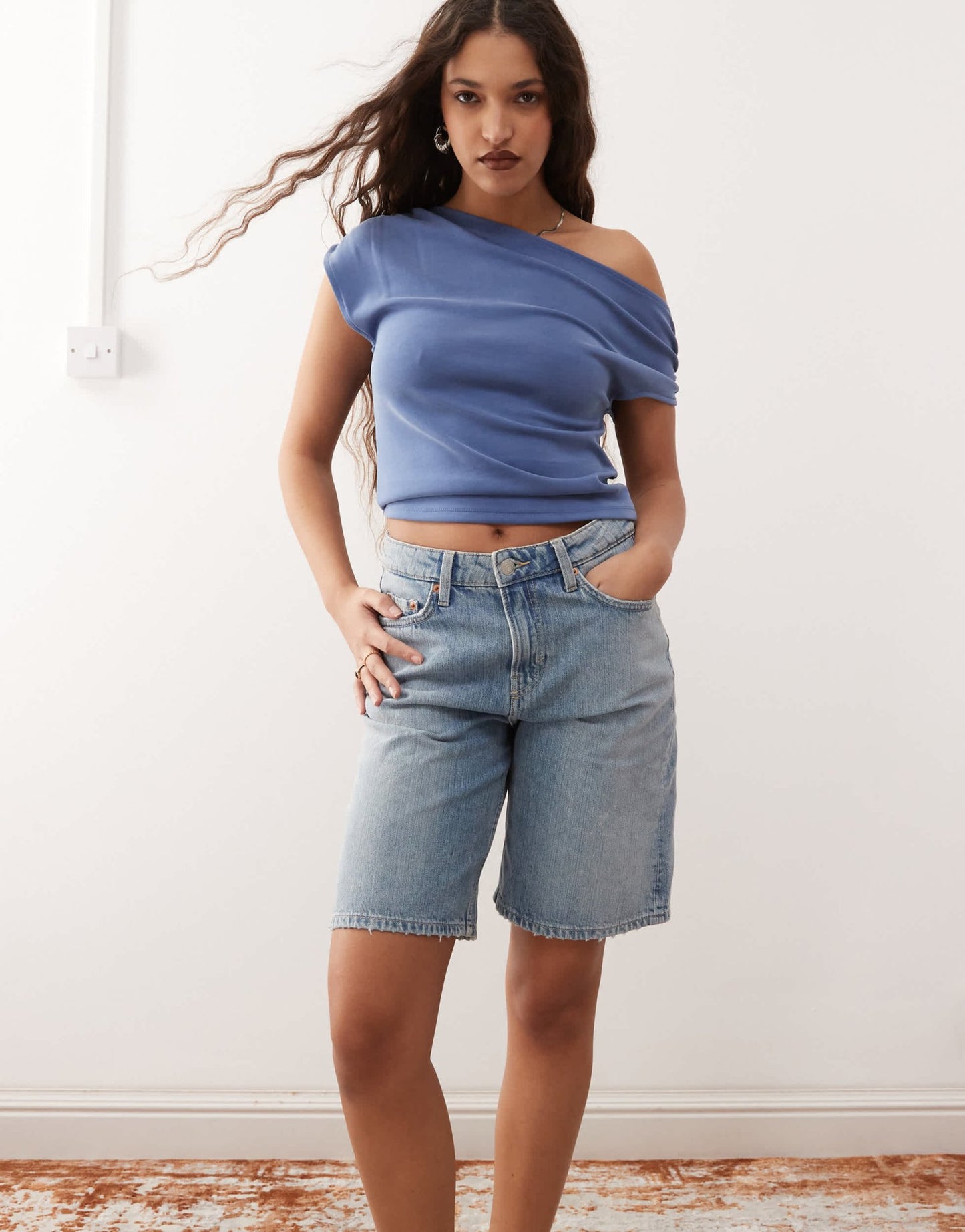 Weekday low waist knee length denim shorts in blue - ASOS Sample Sale