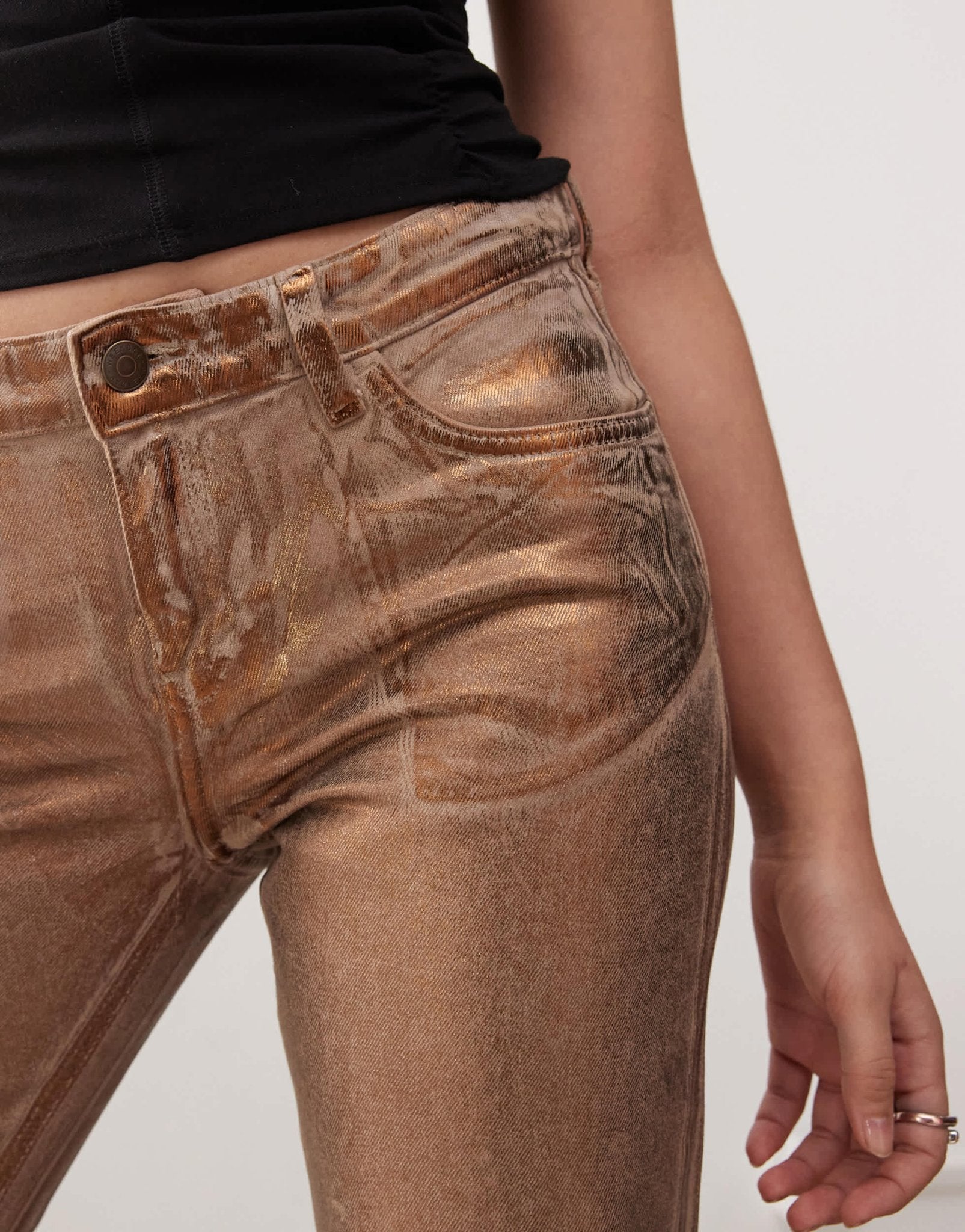 Weekday low waist straight leg trousers in bronze - ASOS Sample Sale