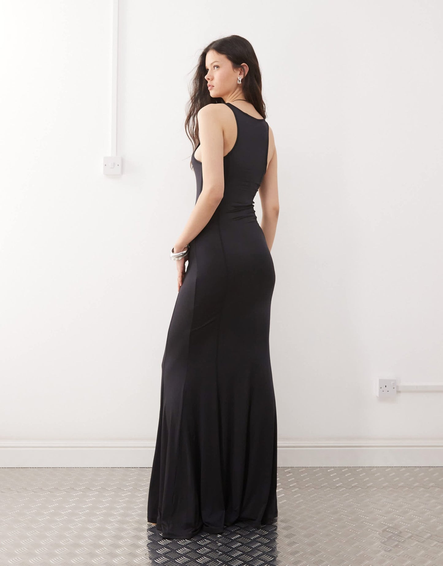 Weekday maxi dress with mermaid hem in black - ASOS Sample Sale