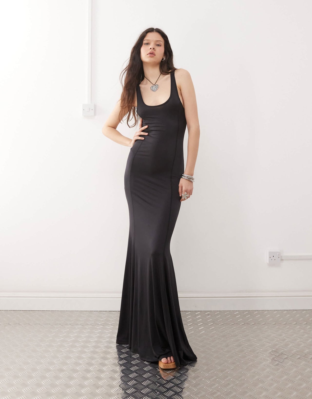 Weekday maxi dress with mermaid hem in black - ASOS Sample Sale
