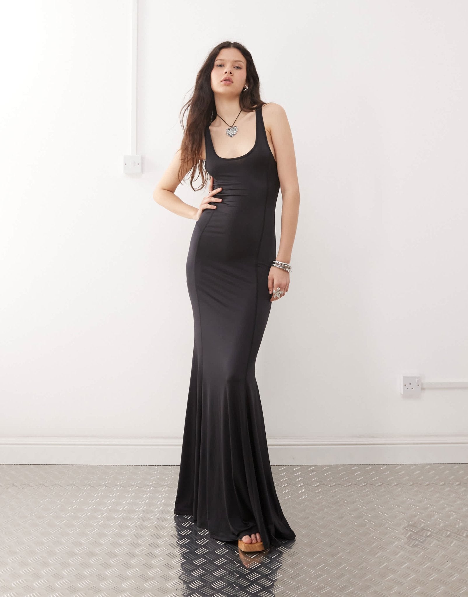 Weekday maxi dress with mermaid hem in black - ASOS Sample Sale