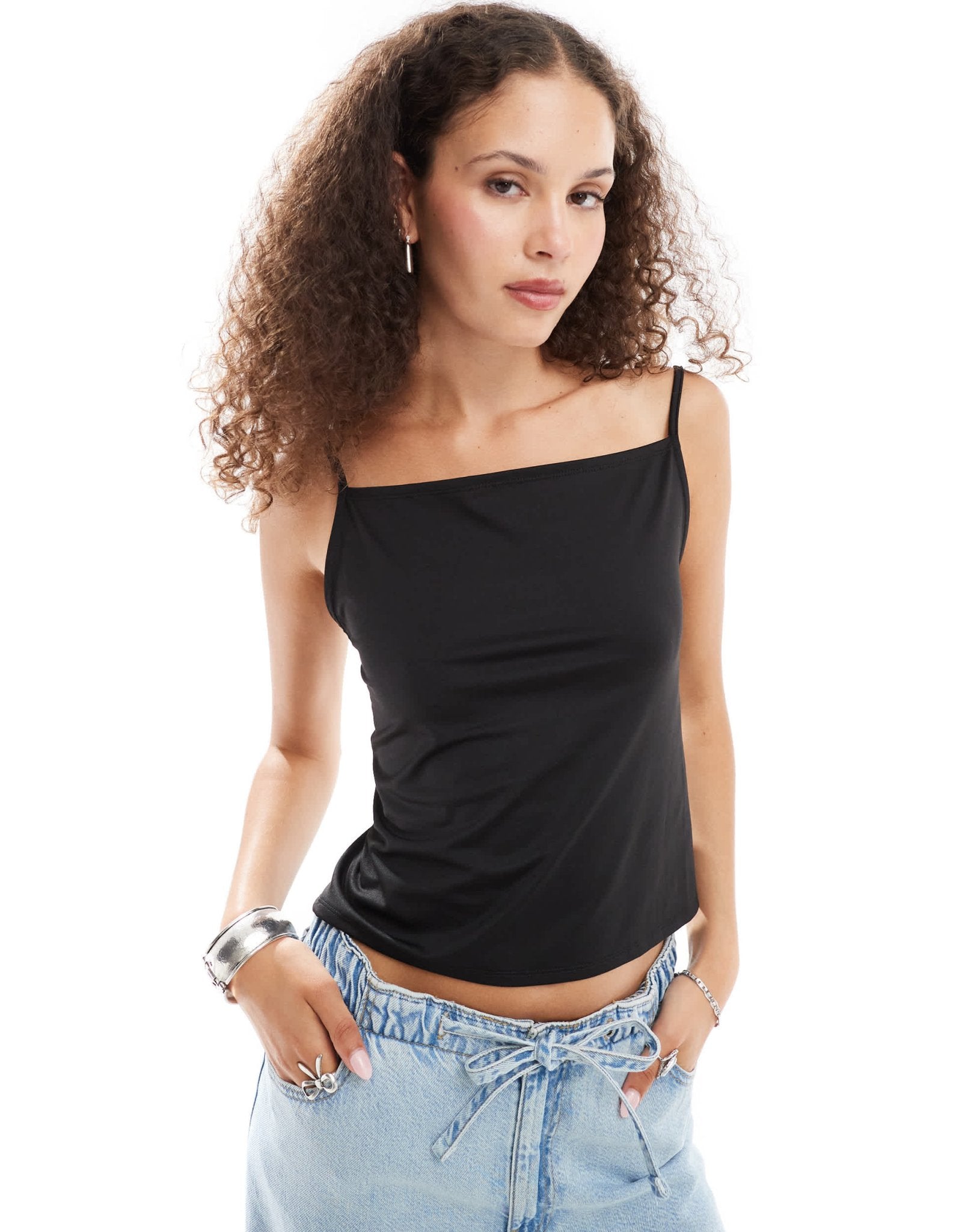 Weekday Micha cami top with open back in black - ASOS Sample Sale