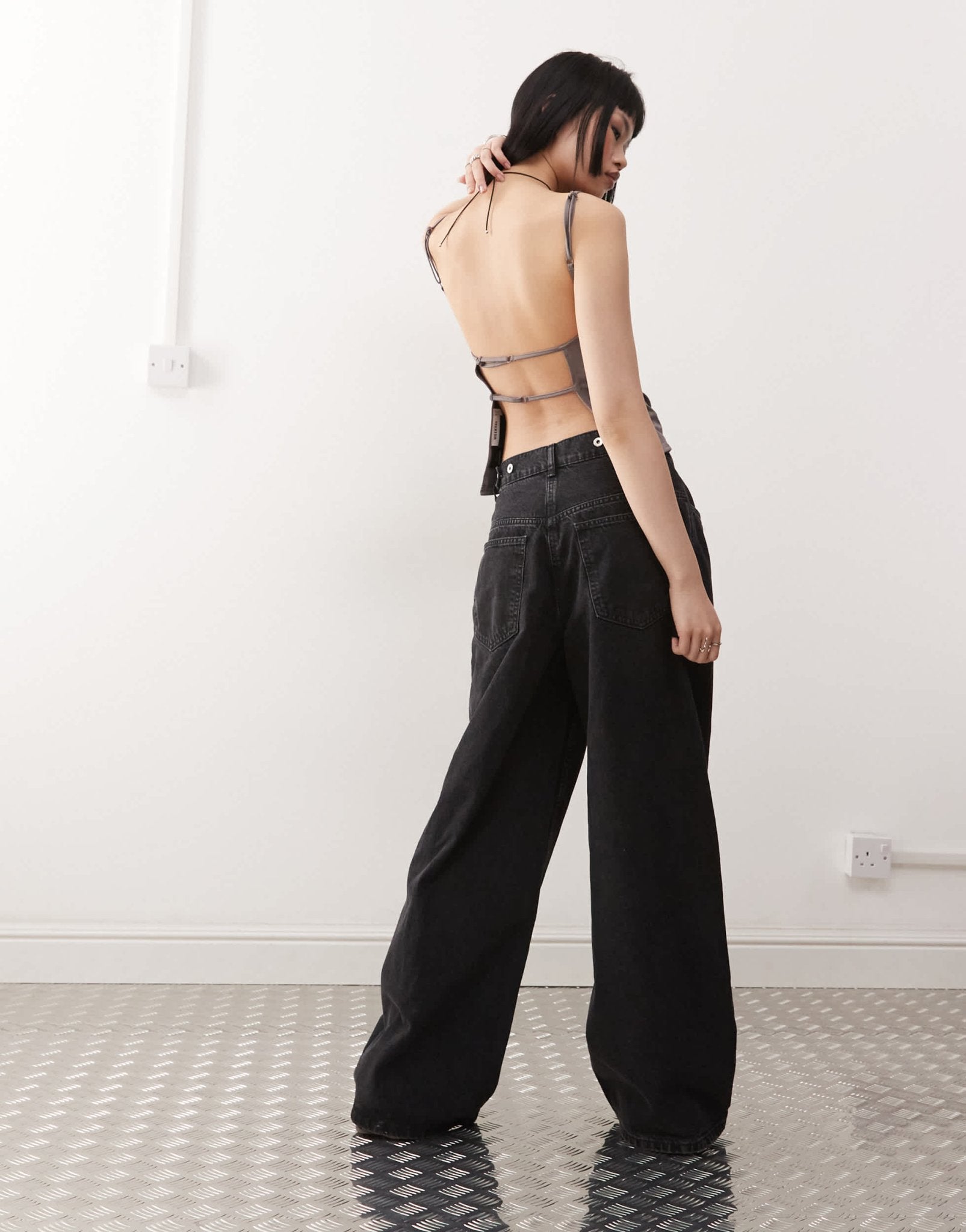 Weekday Micha cami top with open back in mole - ASOS Sample Sale