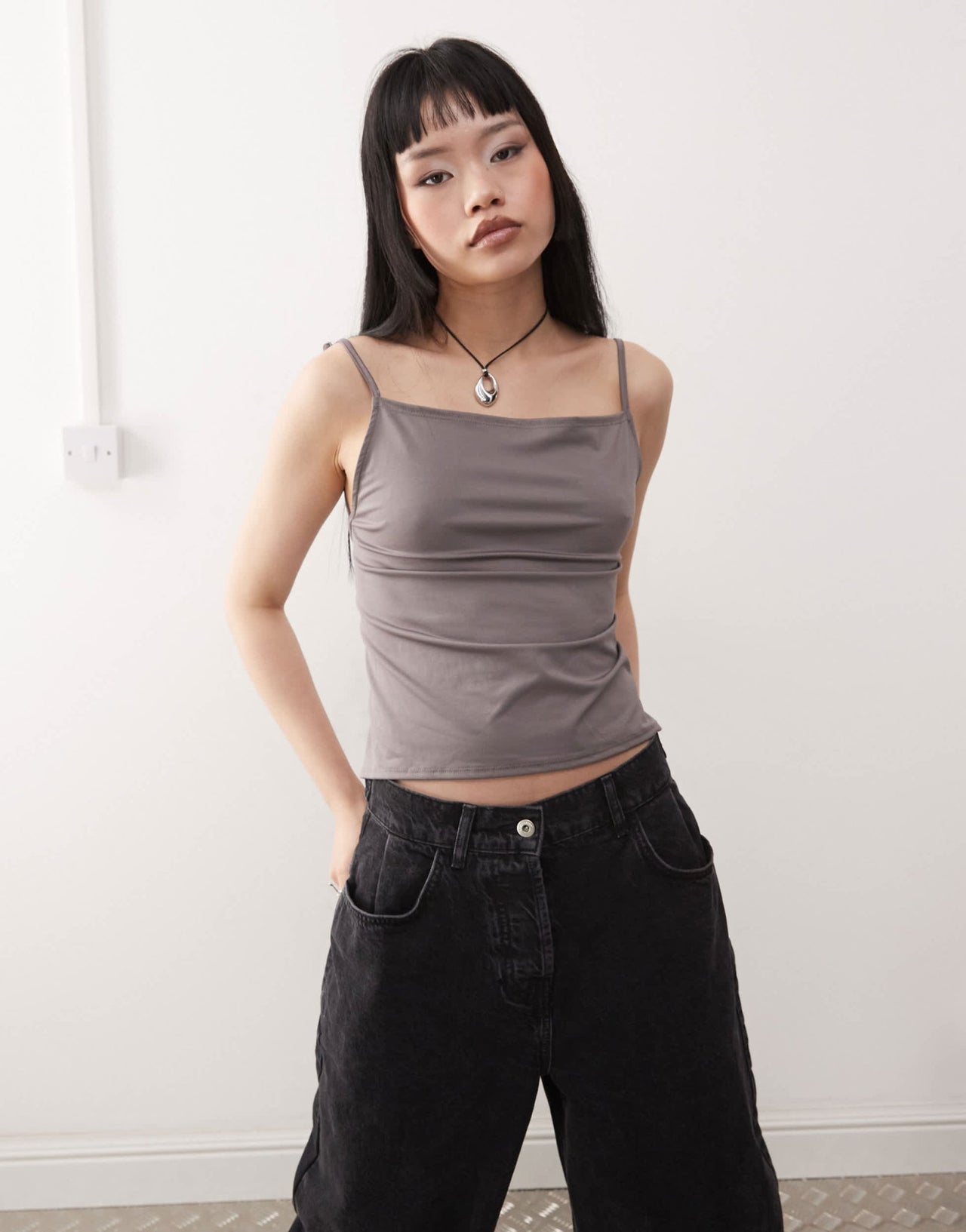 Weekday Micha cami top with open back in mole - ASOS Sample Sale