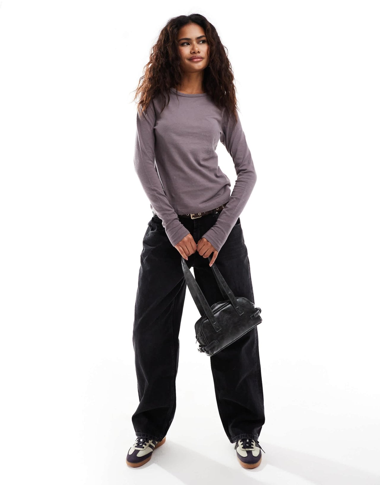 Weekday Milly super soft slim fit long sleeve t-shirt in mole - ASOS Sample Sale