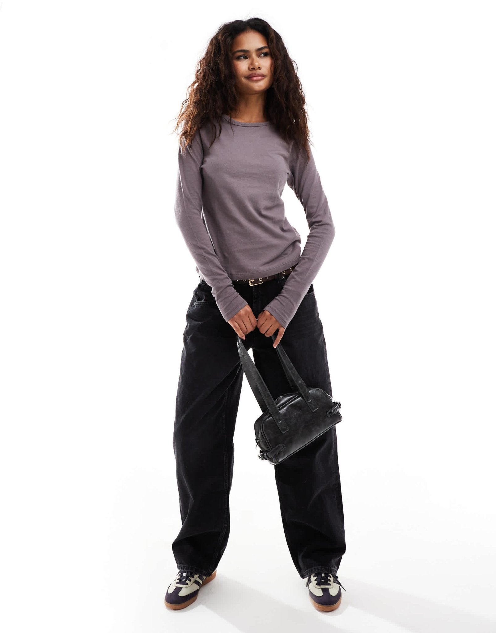 Weekday Milly super soft slim fit long sleeve t-shirt in mole - ASOS Sample Sale