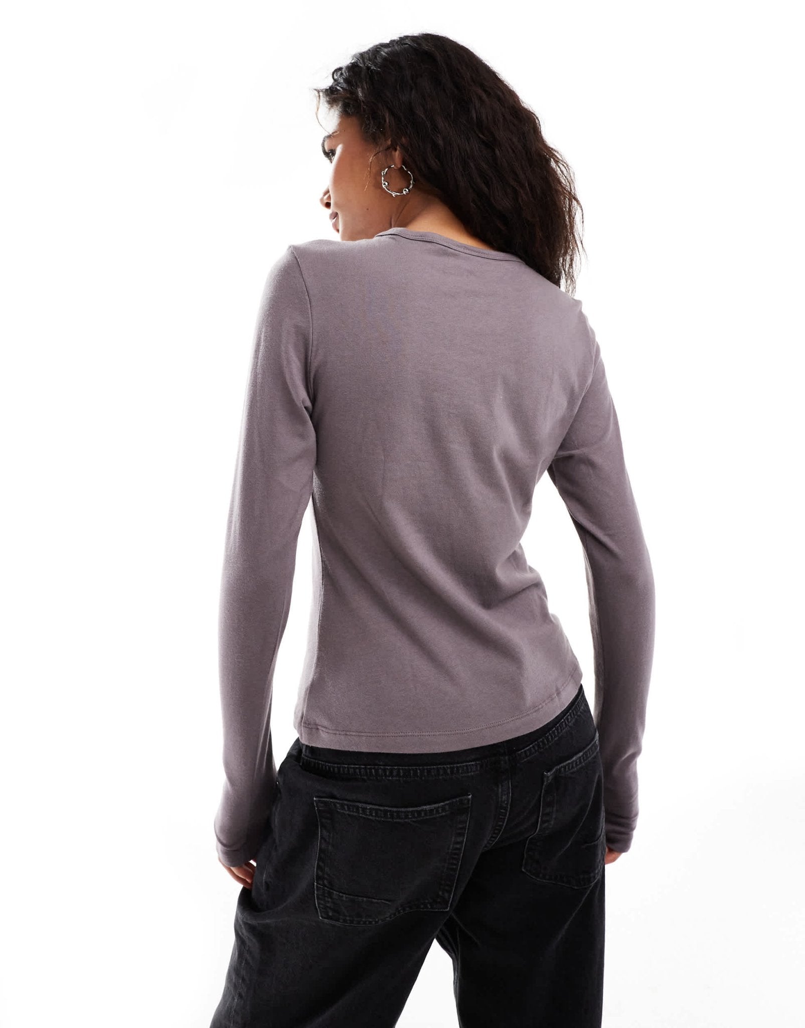 Weekday Milly super soft slim fit long sleeve t-shirt in mole - ASOS Sample Sale
