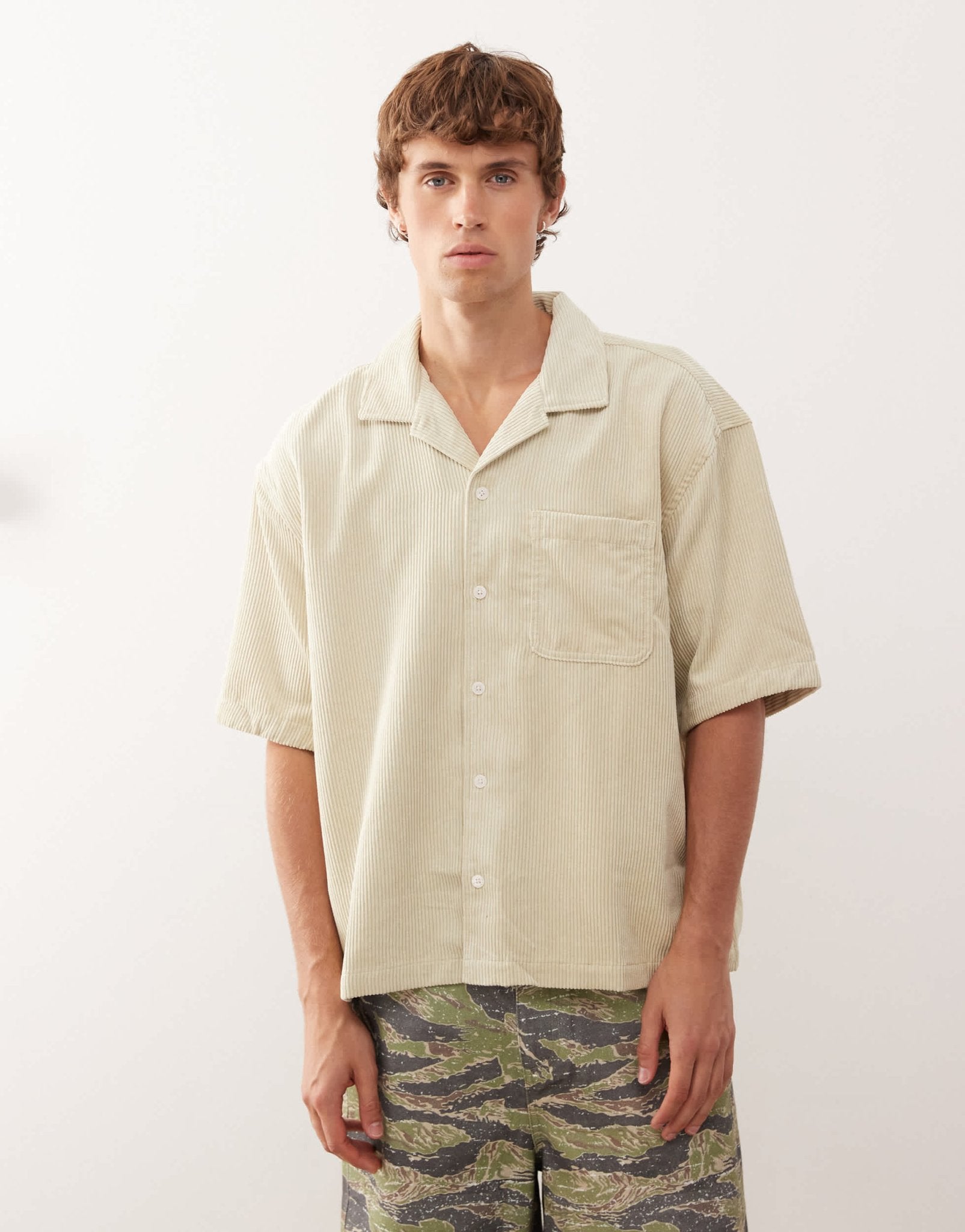 Weekday oversized cord revere shirt in beige - ASOS Sample Sale