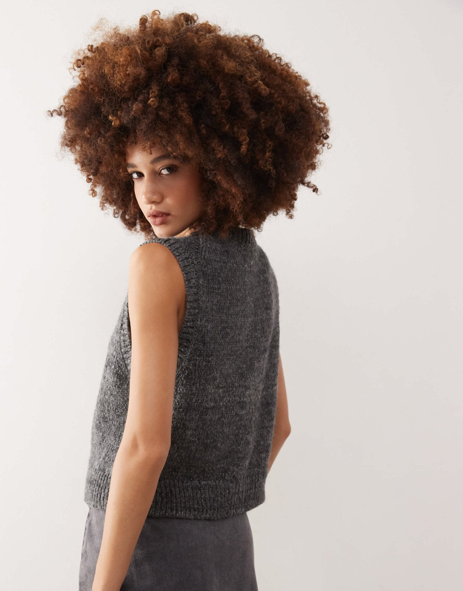 Weekday Peggy knitted button down vest in dark grey melange - ASOS Sample Sale