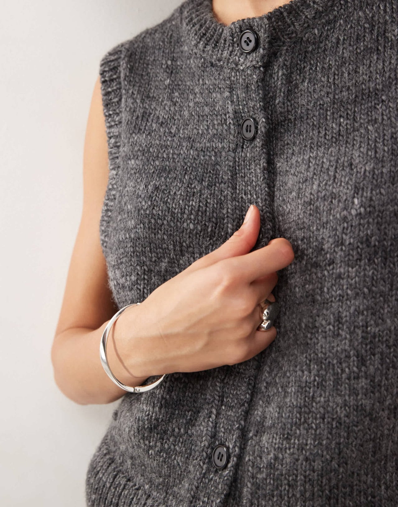 Weekday Peggy knitted button down vest in dark grey melange - ASOS Sample Sale