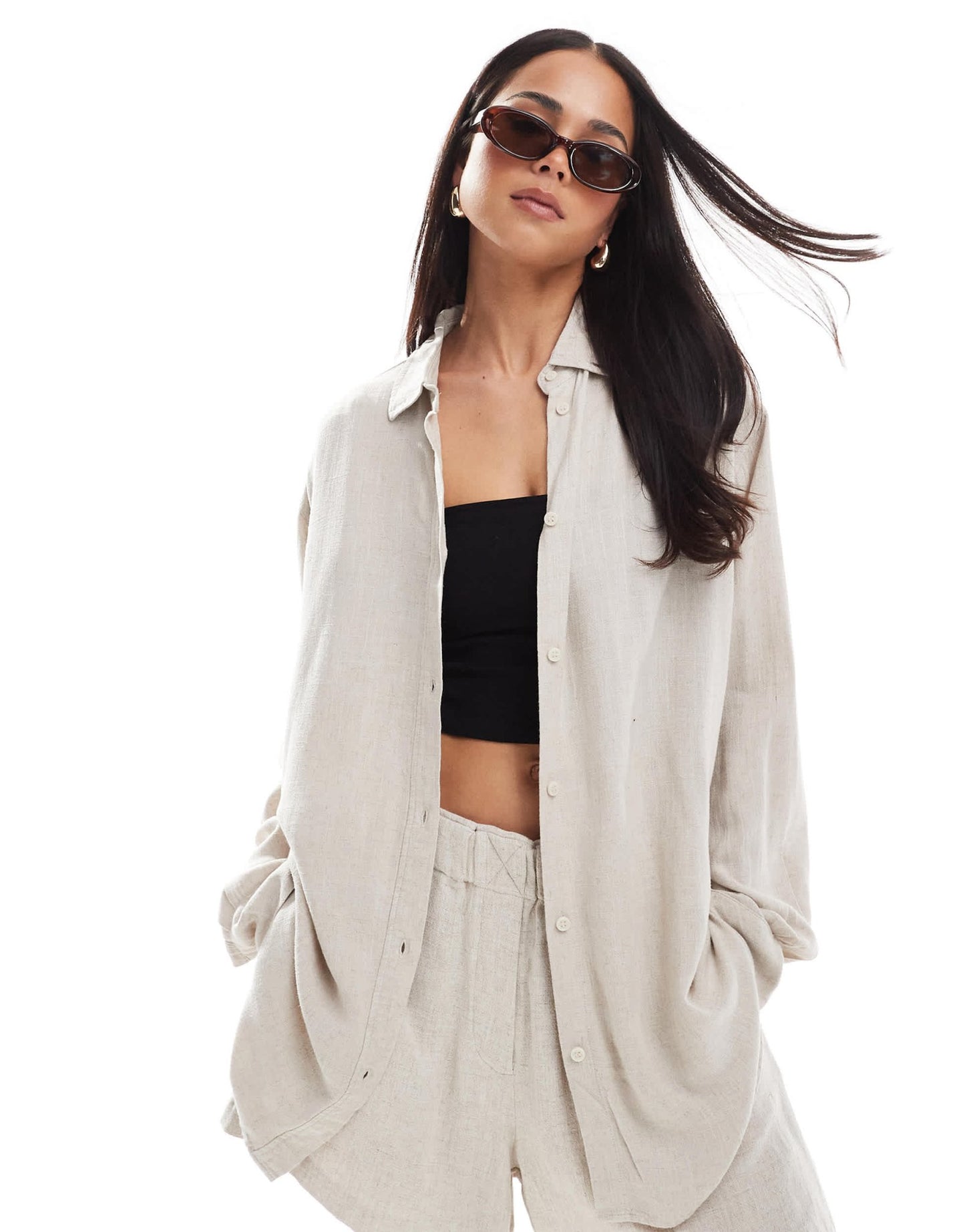 Weekday Perfect co - ord linen mix shirt in off - white - ASOS Sample Sale